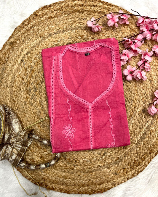 Kaizan Applique Chikankari Handwork plus size organza long straight kurtis