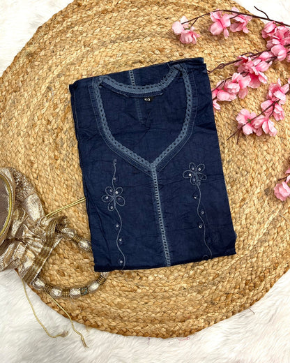 Kaizan Applique Chikankari Handwork plus size organza long straight kurtis