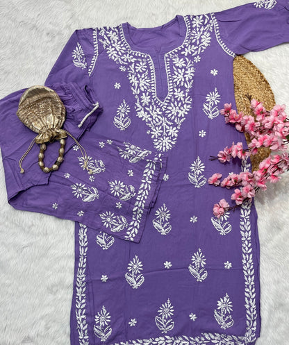 Tahaani Chikankari handwork Kurtis with Palazzo