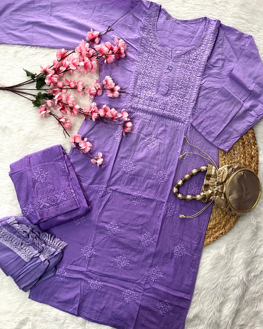 Taaib Cotton Kurta Palazzo Dupatta 3piece Set