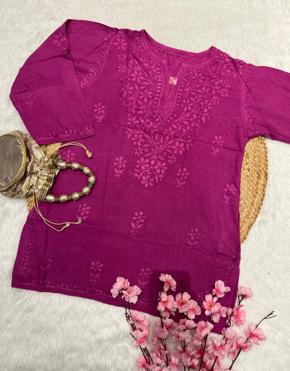 Rifat Rayon Short Self Chikankari Handwork Kurtis