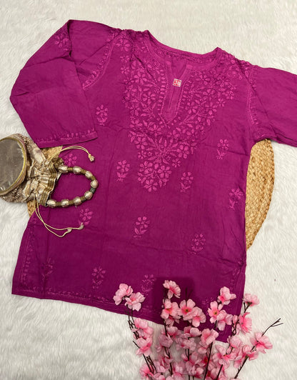 Rifat Rayon Short Self Chikankari Handwork Kurtis