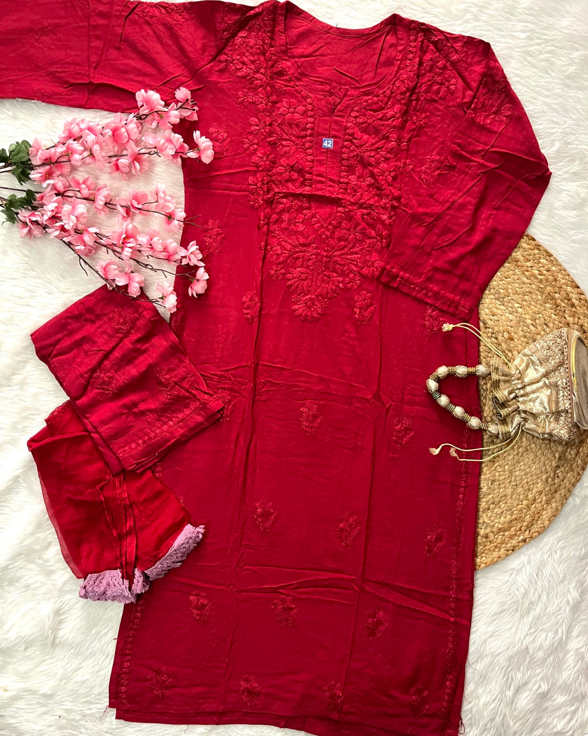 Baahi Rayon Kurta Palazo Dupatta Self 3 Piece Set