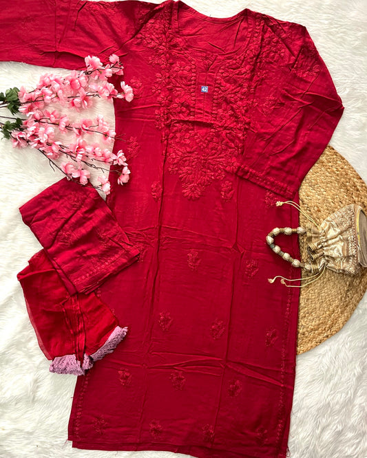 Baahi Rayon Kurta Palazo Dupatta Self 3 Piece Set
