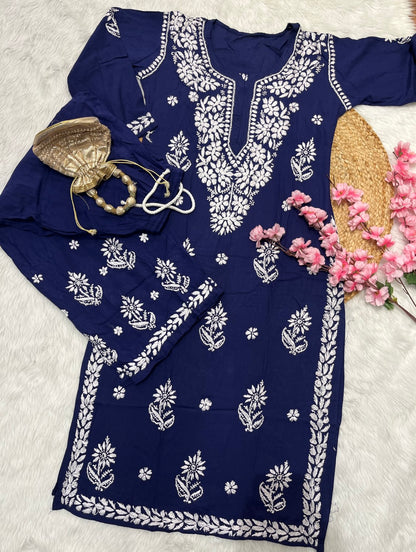 Tahaani Chikankari handwork Kurtis with Palazzo