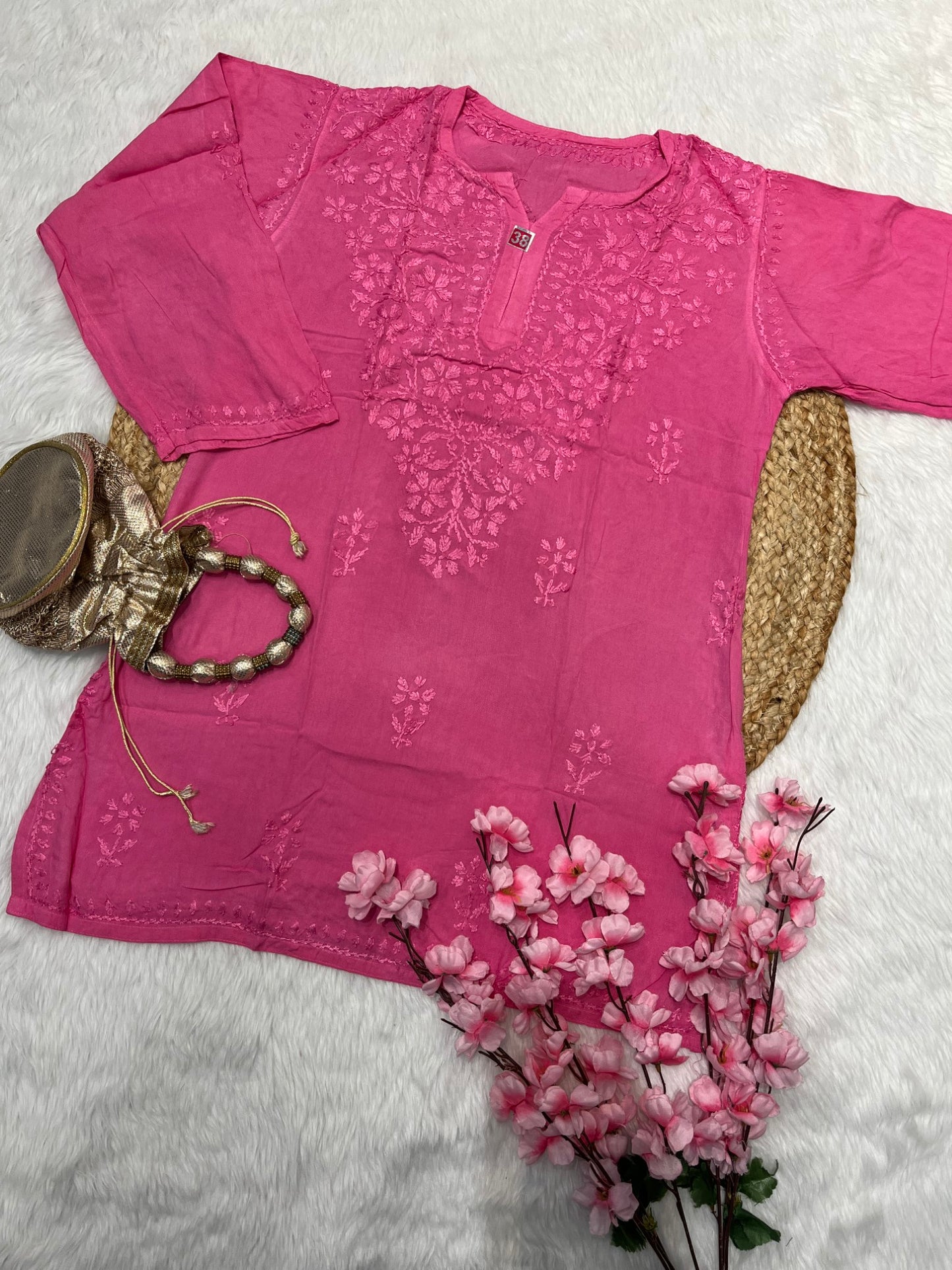Rifat Rayon Short Self Chikankari Handwork Kurtis