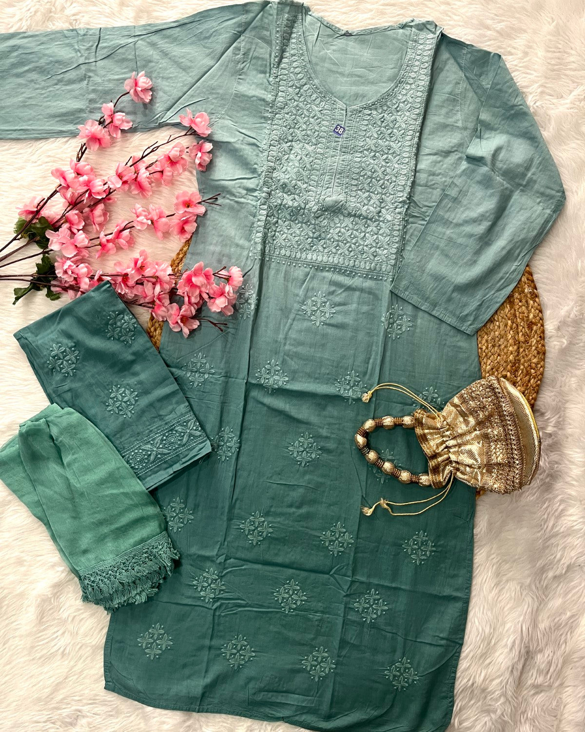 Taaib Cotton Kurta Palazzo Dupatta 3piece Set