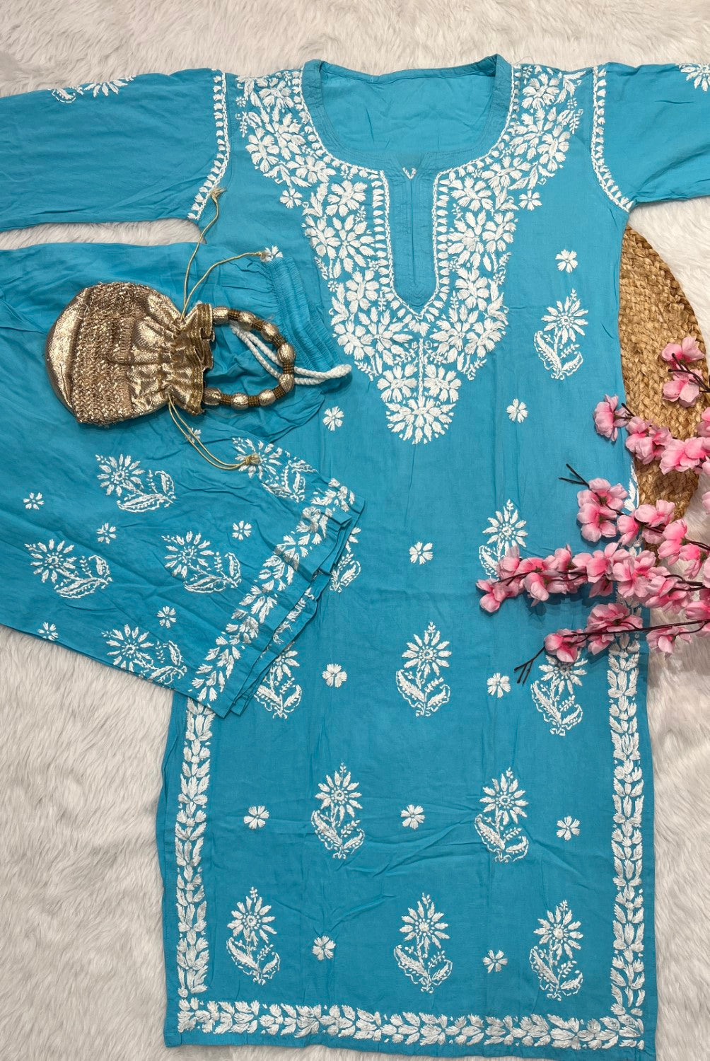 Tahaani Chikankari handwork Kurtis with Palazzo