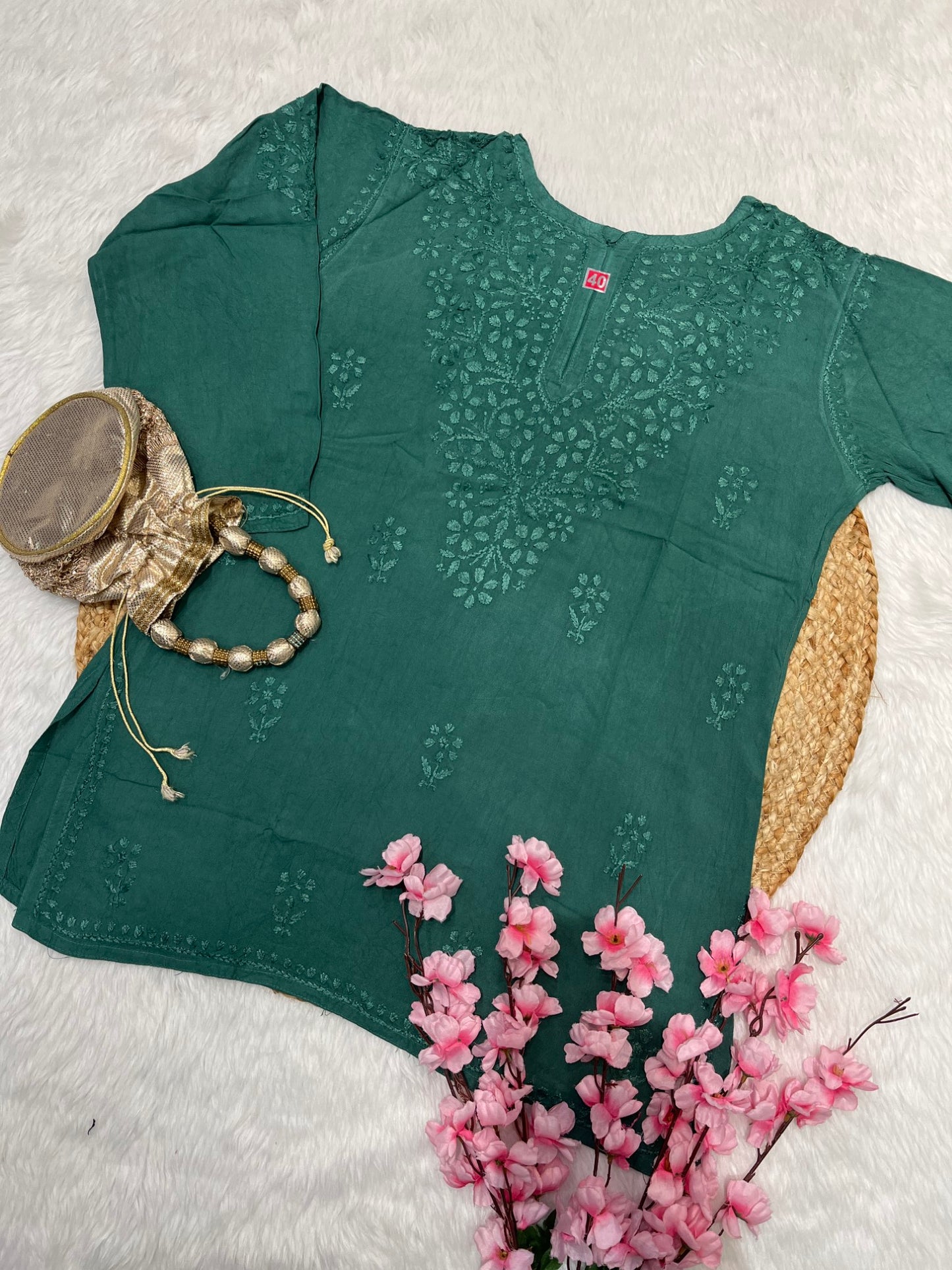 Rifat Rayon Short Self Chikankari Handwork Kurtis