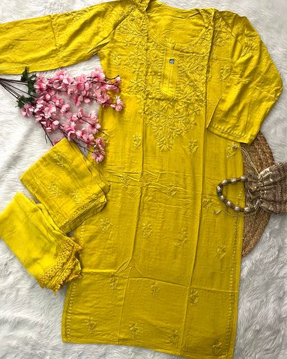 Baahi Rayon Kurta Palazo Dupatta Self 3 Piece Set