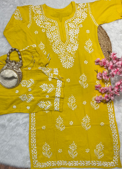 Tahaani Chikankari handwork Kurtis with Palazzo