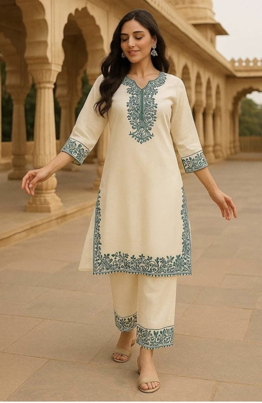 Chanderi aari work kurta set --